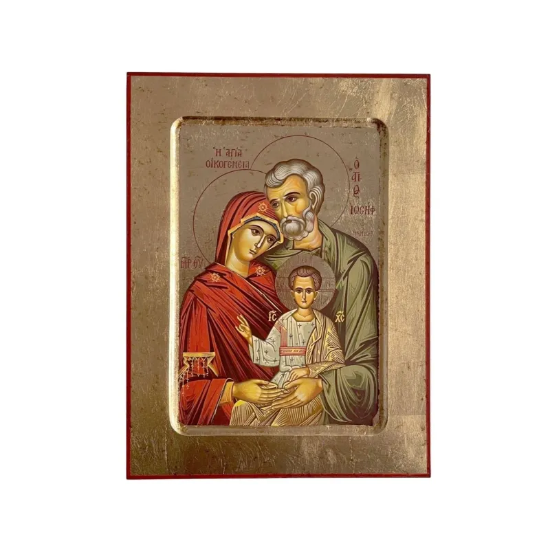 Icona legno Sacra Famiglia su foglia oro
