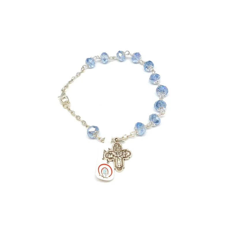 Pulsera rosario de cristal 8x6 azul claro